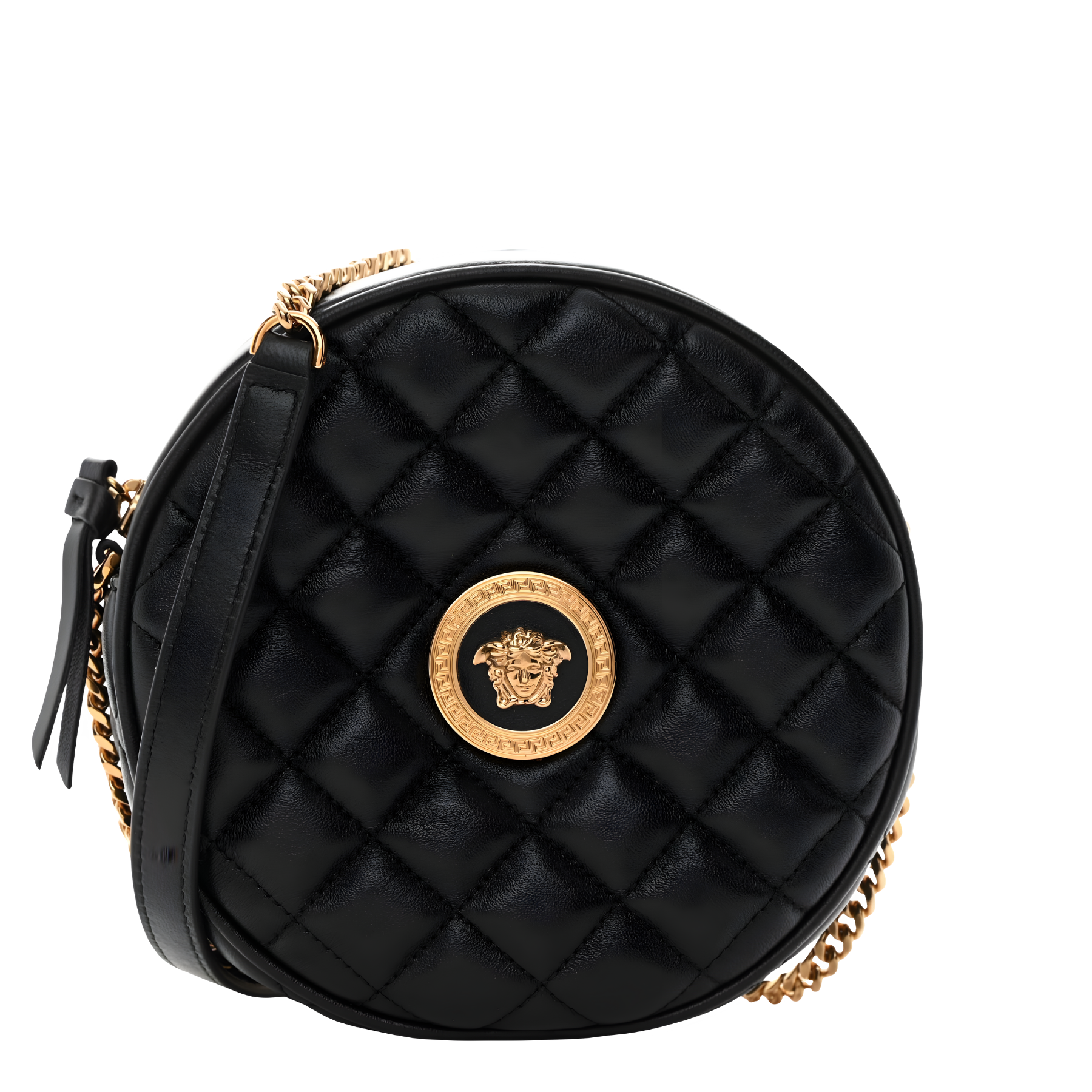 La Medusa Round Quilted Leather Black Shoulder Bag