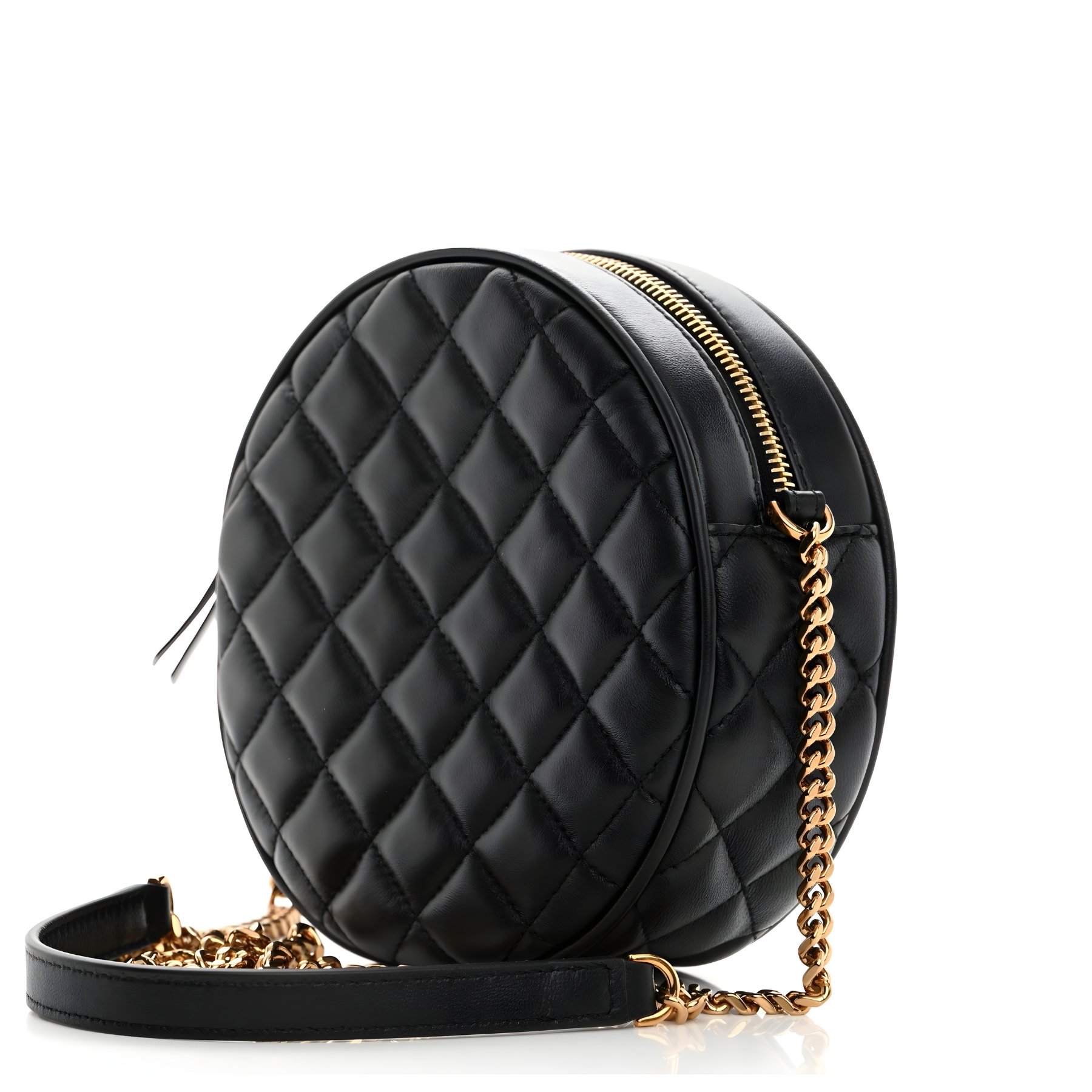 La Medusa Round Quilted Leather Black Shoulder Bag