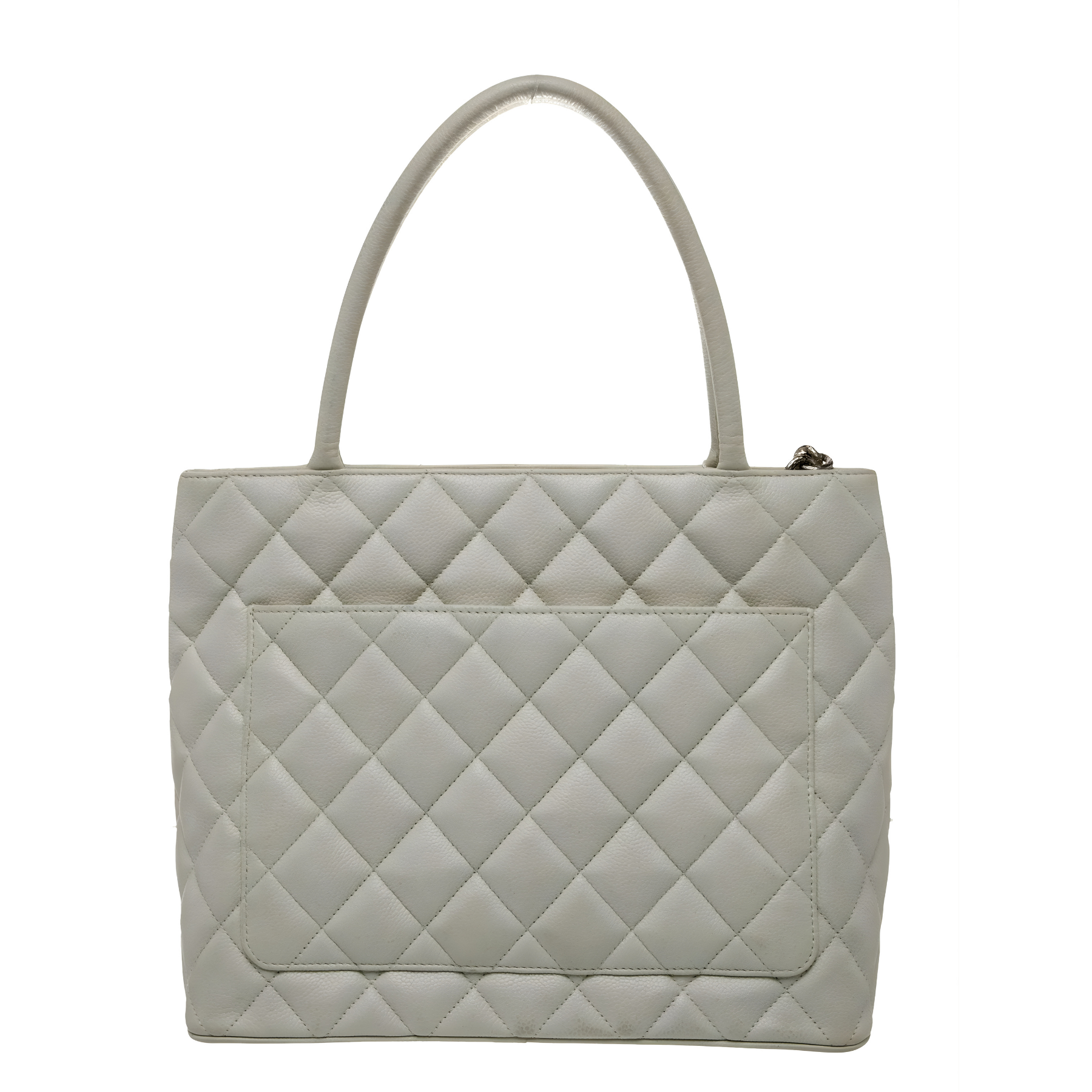 White Caviar Leather Quilted Tote