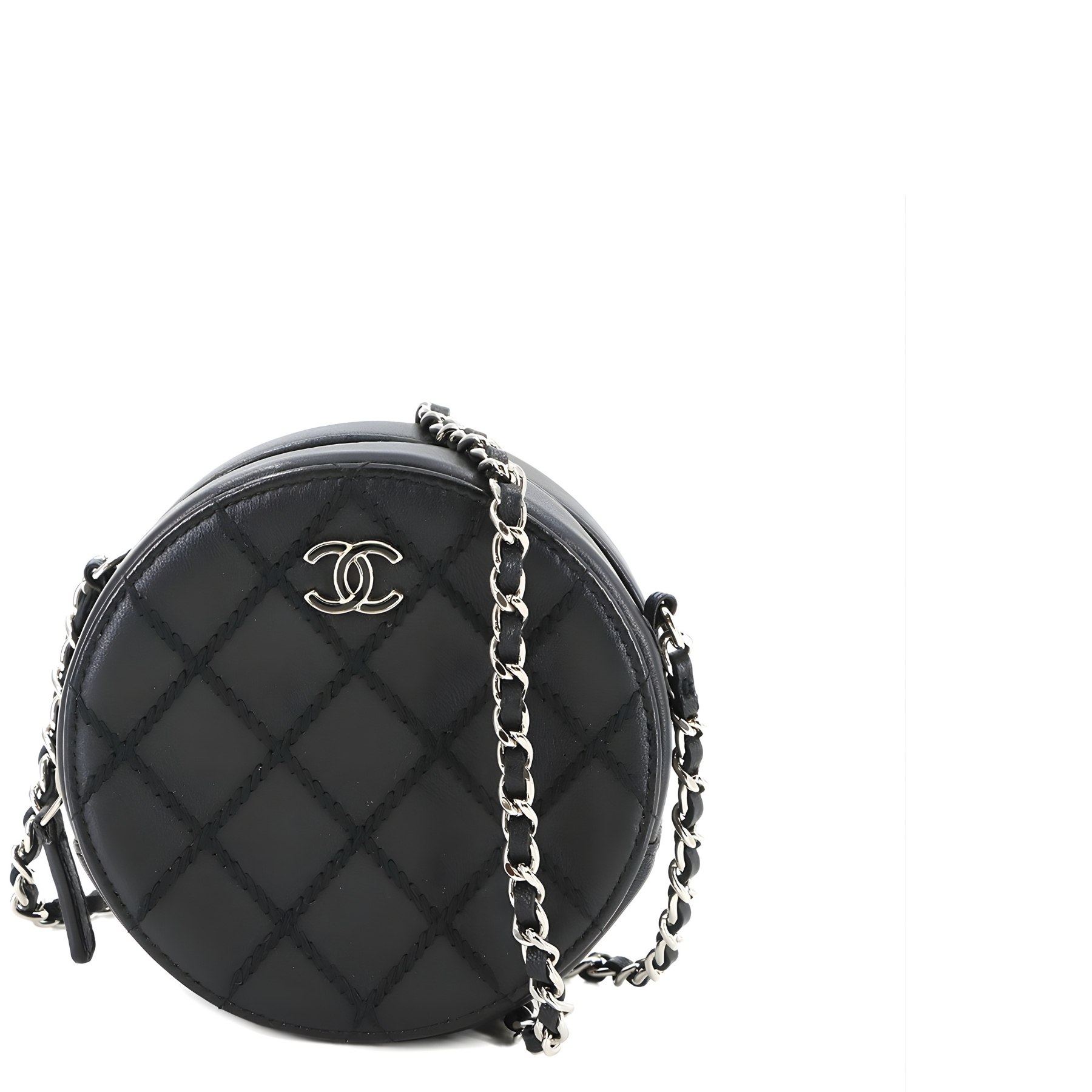 Lambskin Quilted Round Clutch