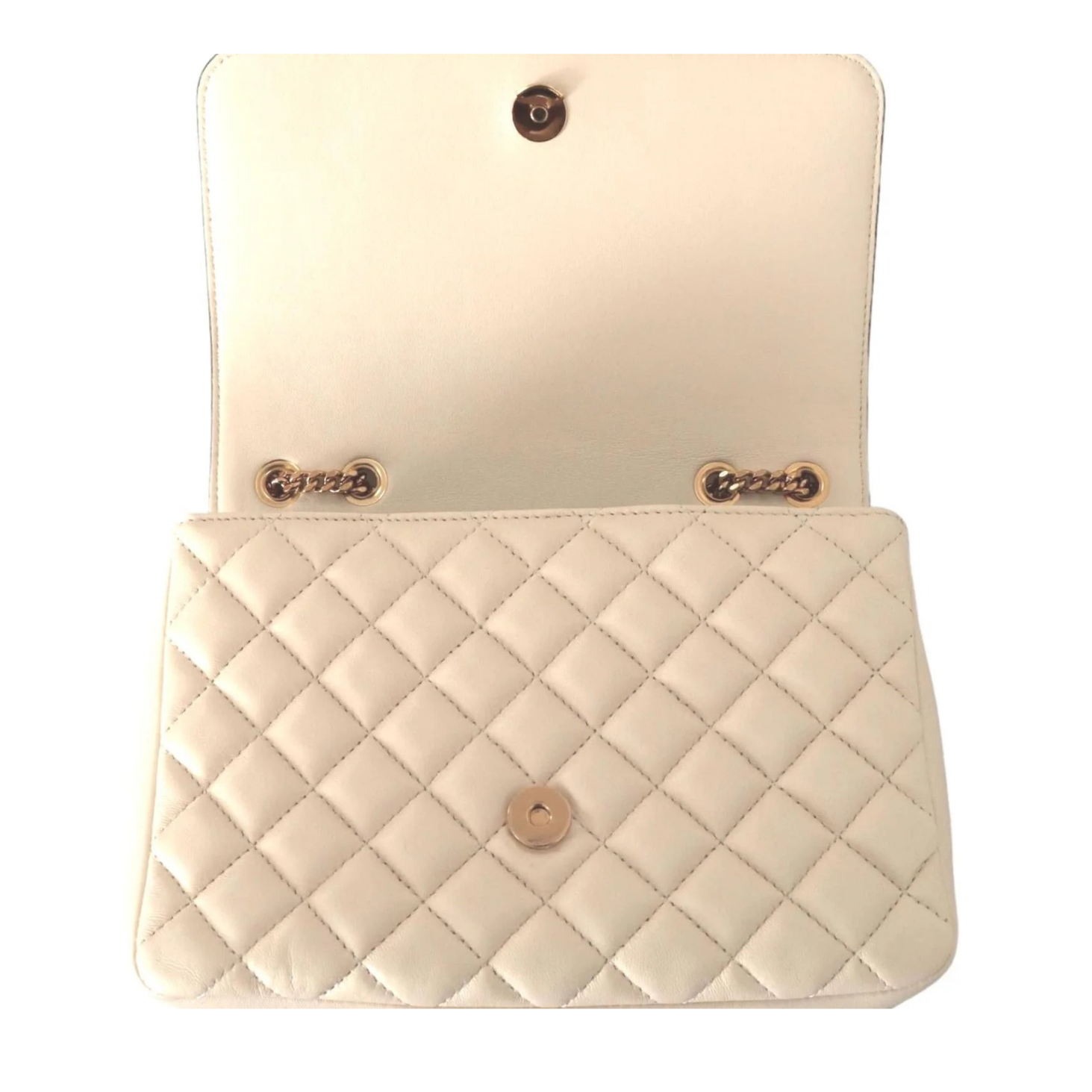 La Medusa Beige Quilted Lamb Leather Large Shoulder Bag
