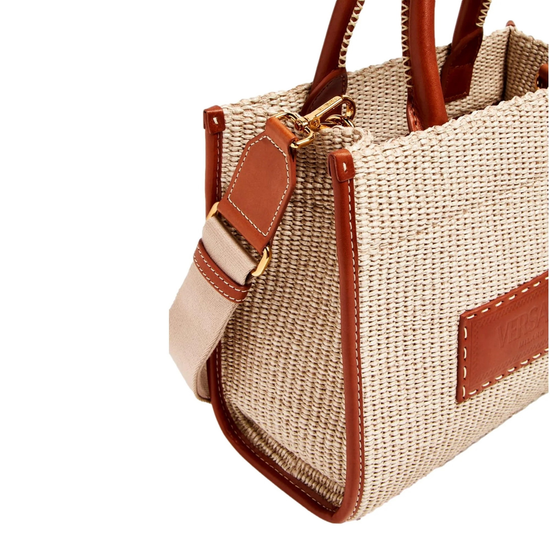 Athena Raffia Leather Trim Small Shopper Tote
