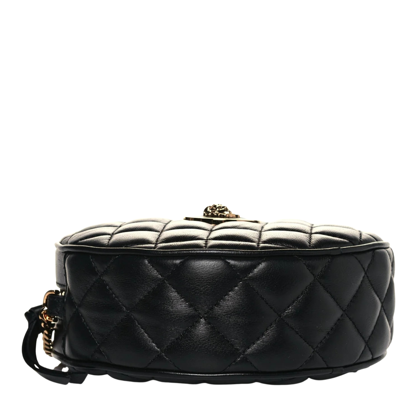 La Medusa Round Quilted Leather Black Shoulder Bag