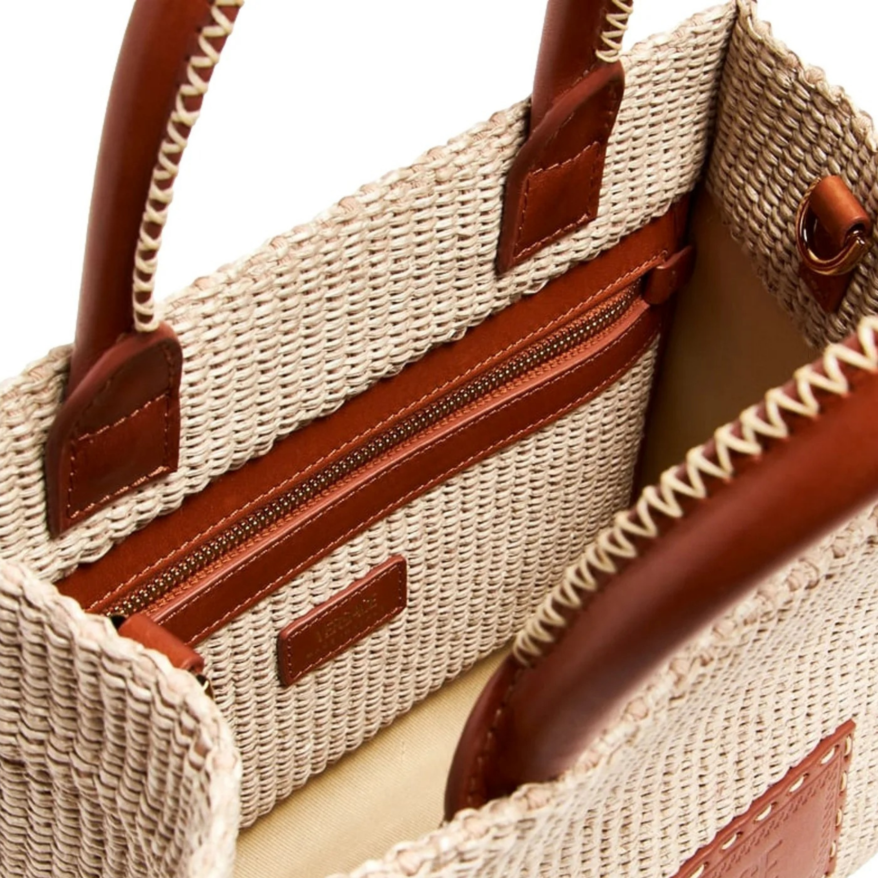 Athena Raffia Leather Trim Small Shopper Tote