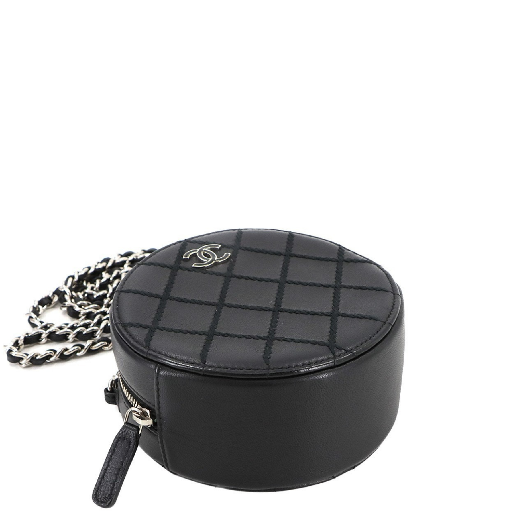 Lambskin Quilted Round Clutch