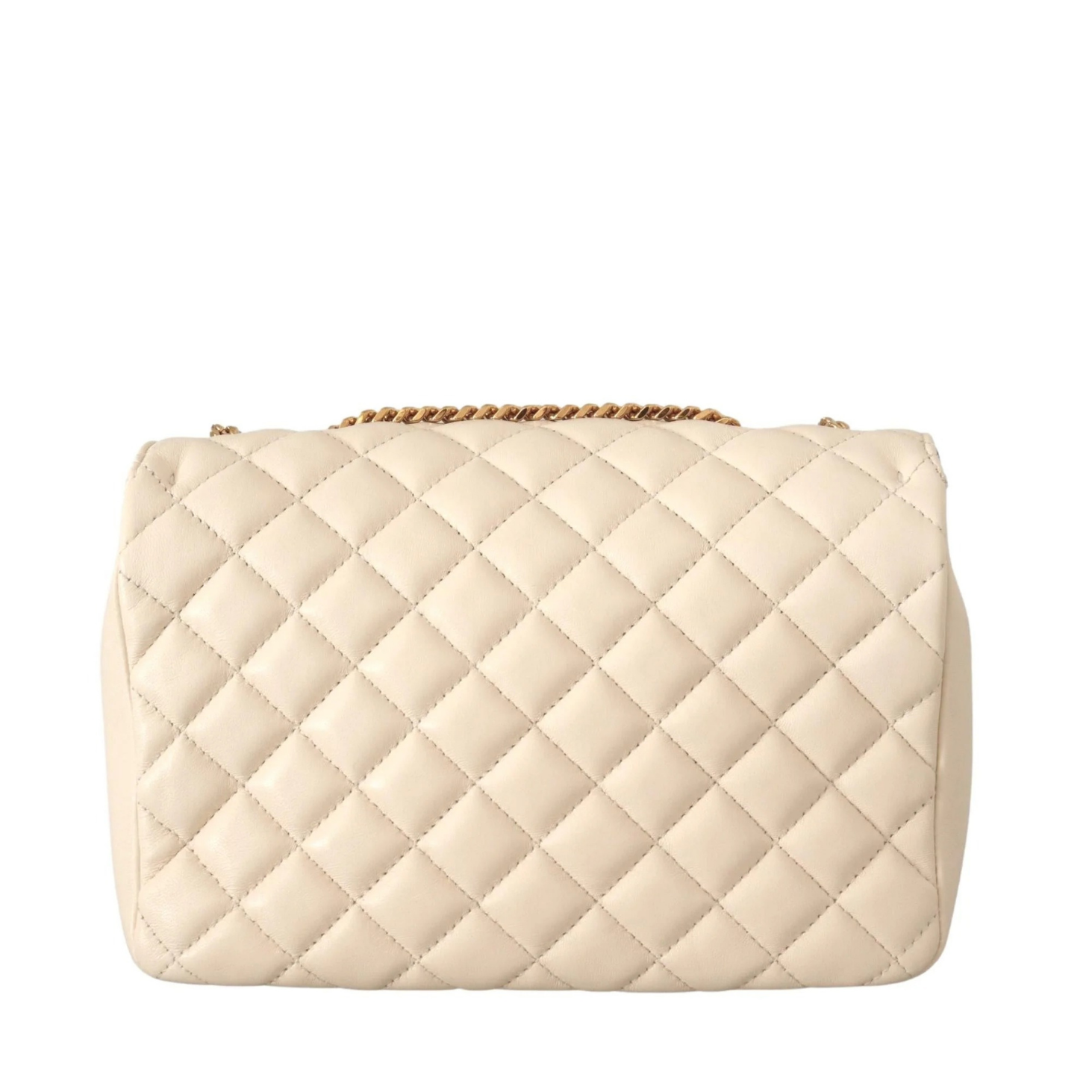 La Medusa Beige Quilted Lamb Leather Large Shoulder Bag