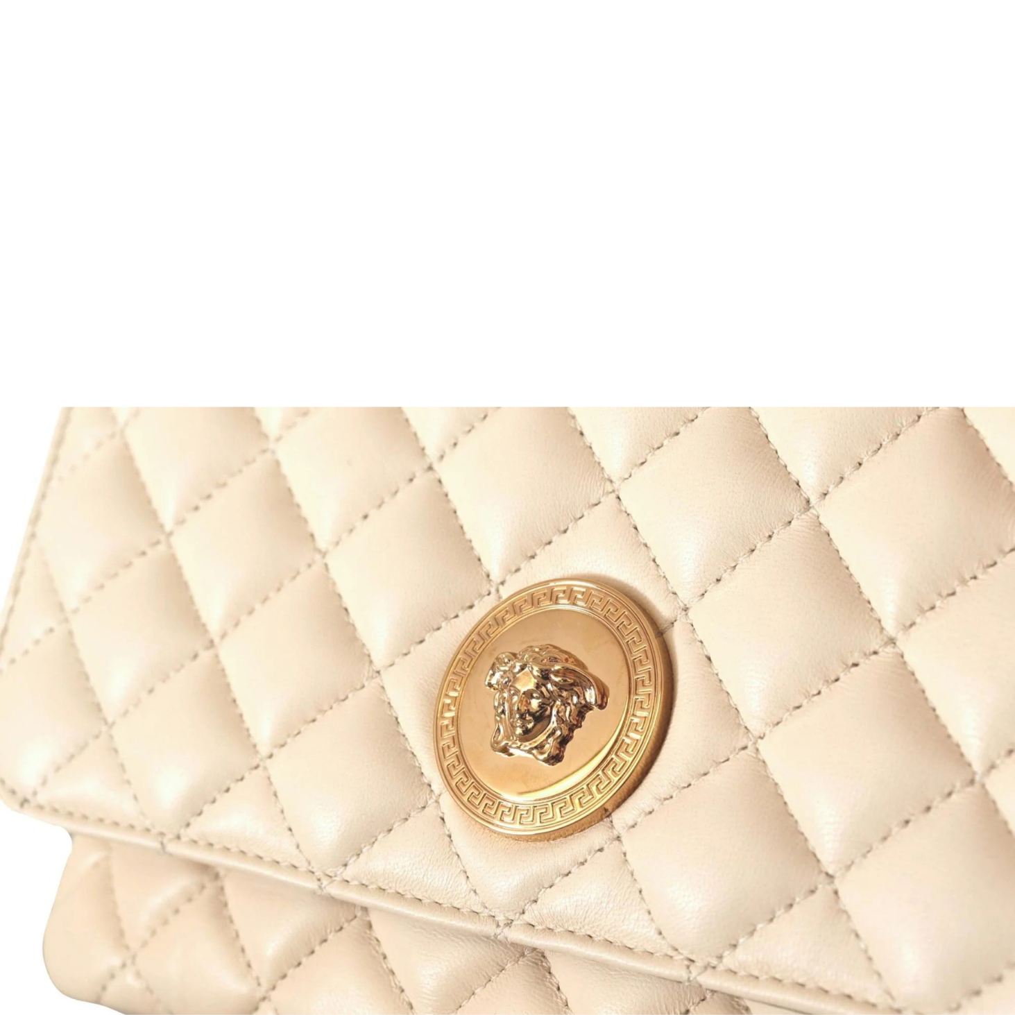 La Medusa Beige Quilted Lamb Leather Large Shoulder Bag