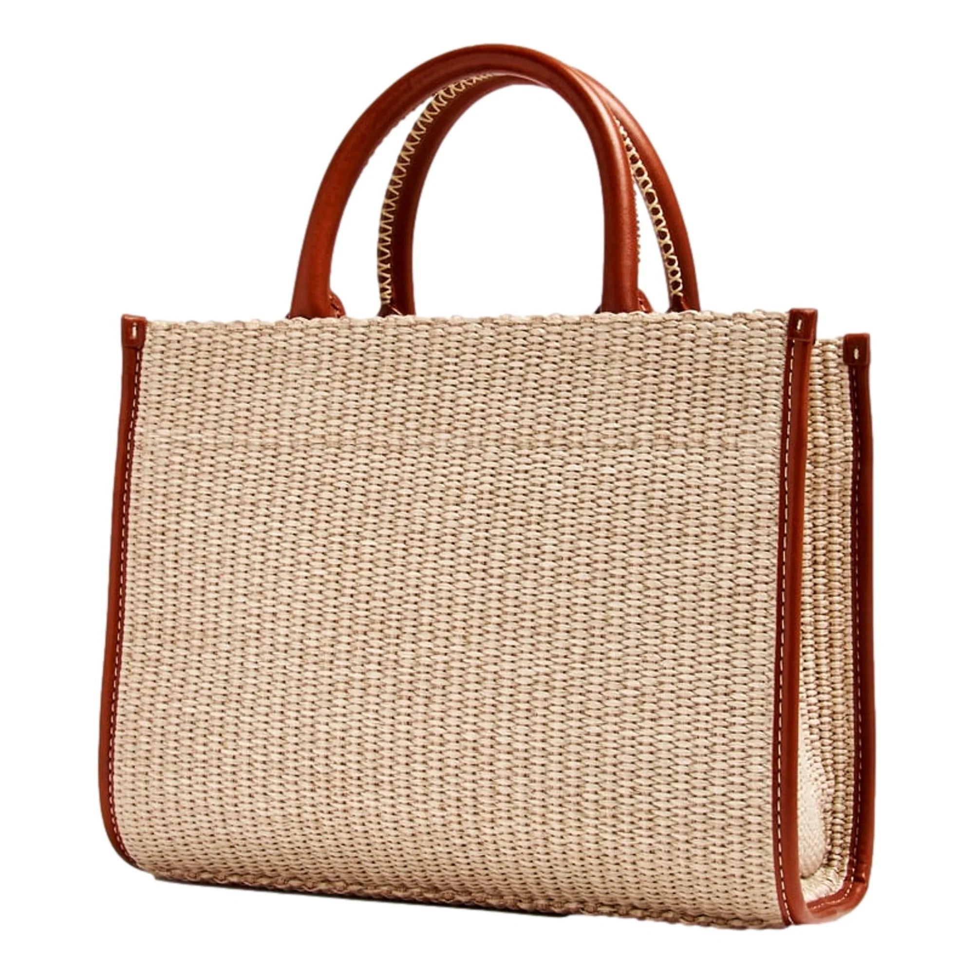Athena Raffia Leather Trim Small Shopper Tote