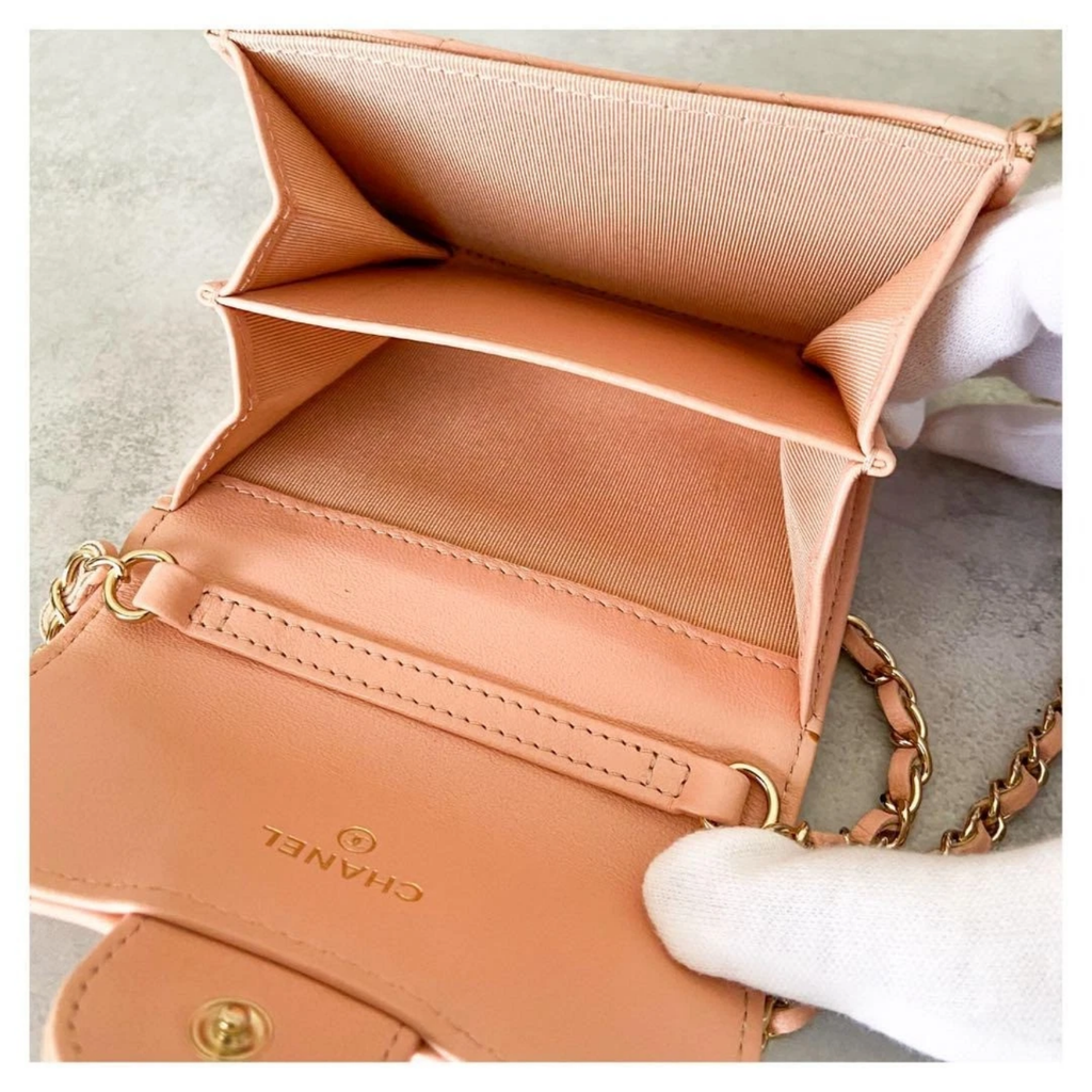 Lambskin Quilted Matelasse Chain Wallet