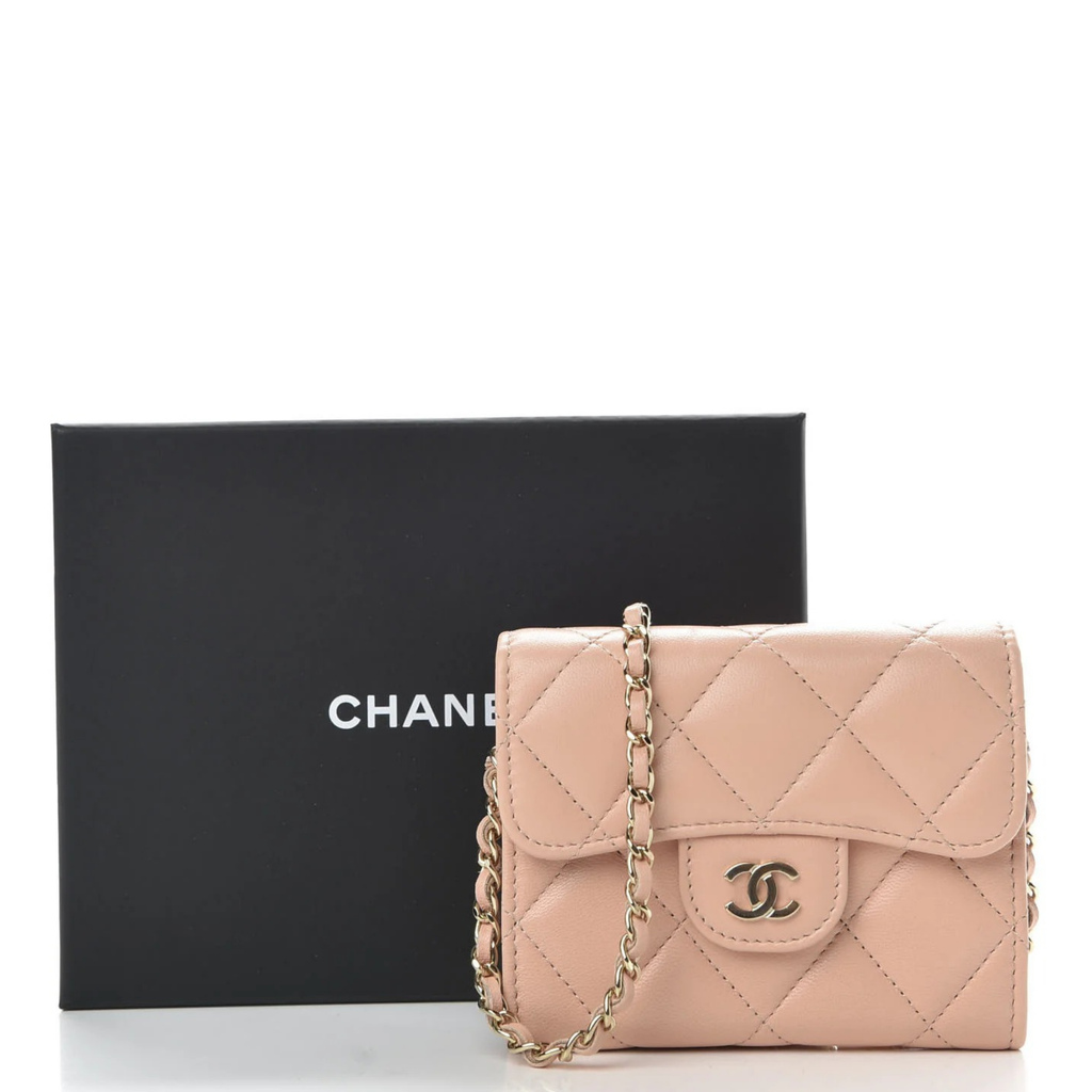 Lambskin Quilted Matelasse Chain Wallet
