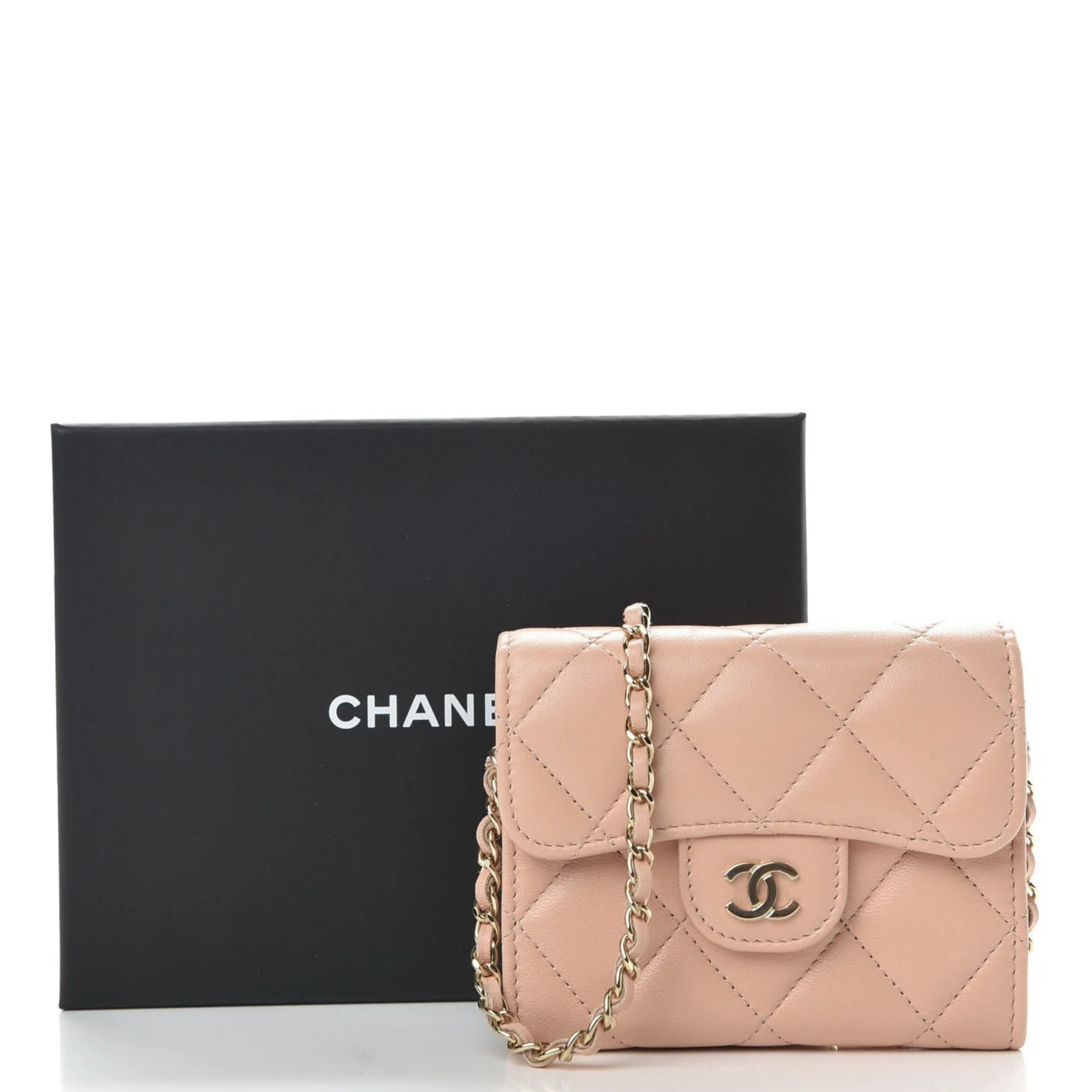 Lambskin Quilted Matelasse Chain Wallet