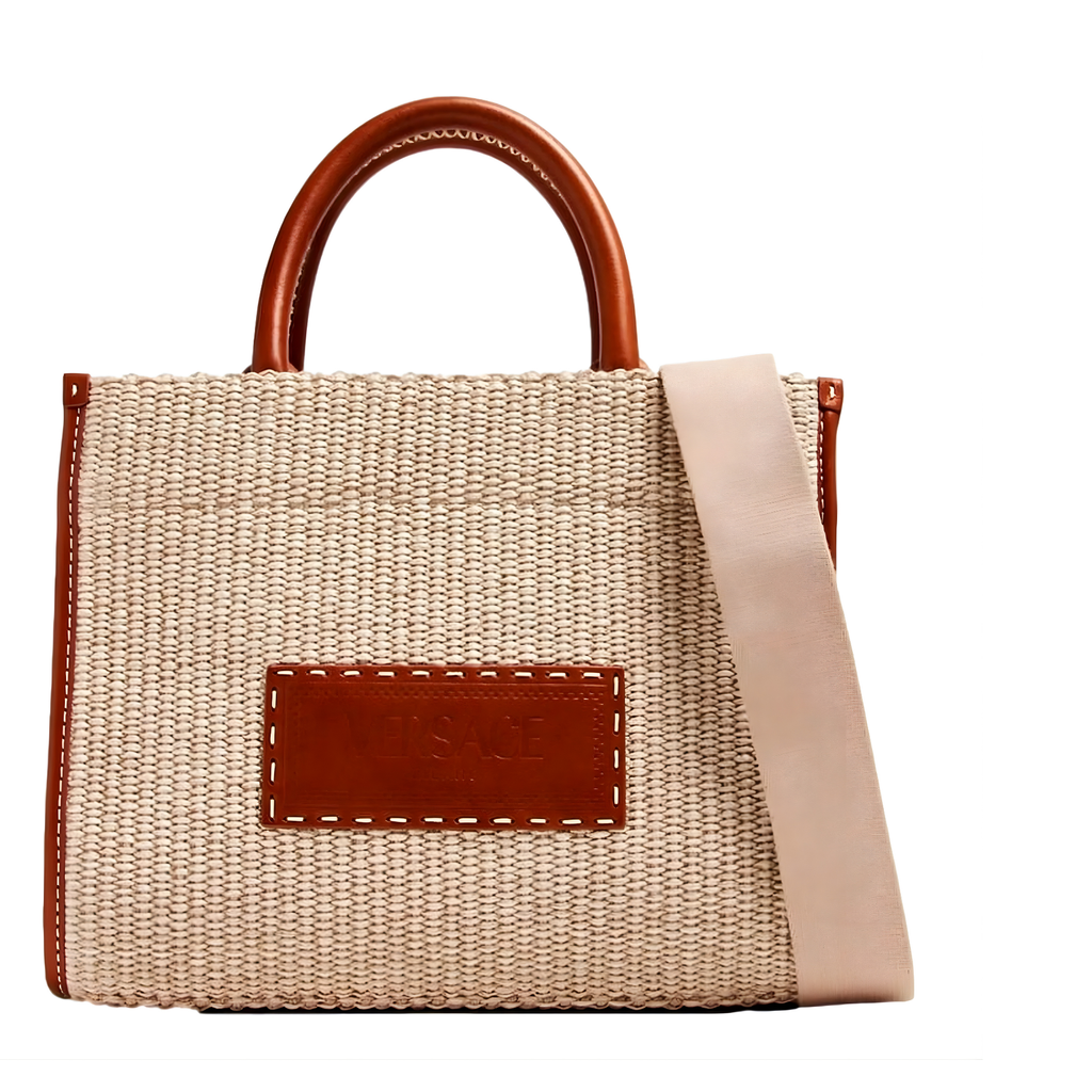 Athena Raffia Leather Trim Small Shopper Tote
