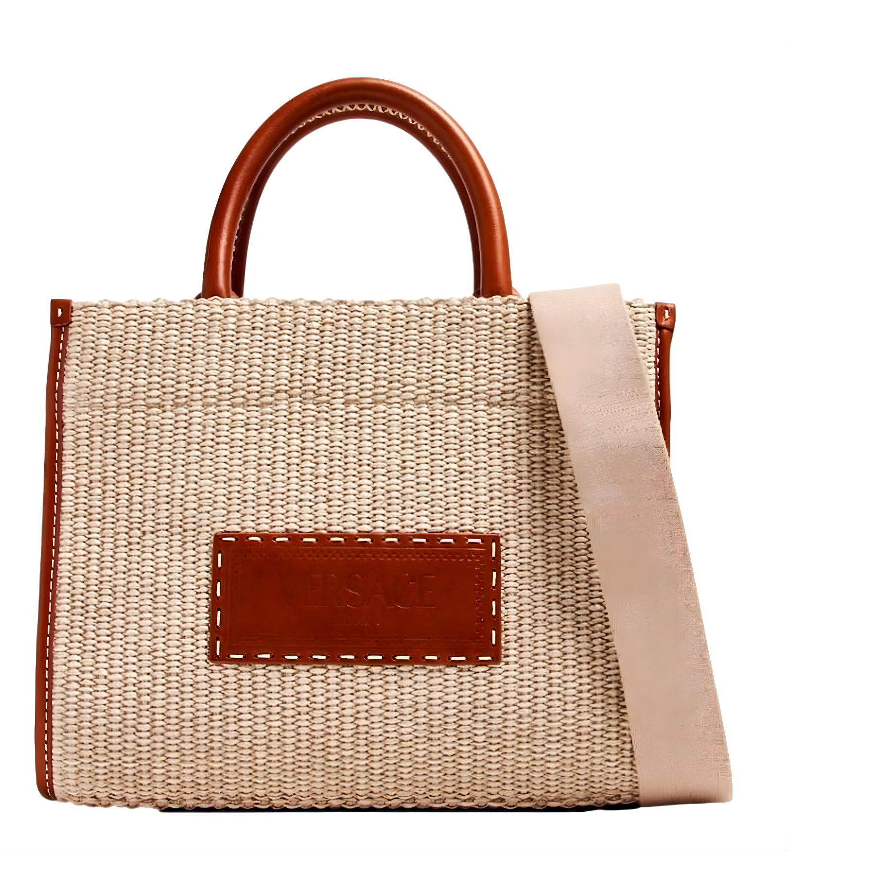 Athena Raffia Leather Trim Small Shopper Tote