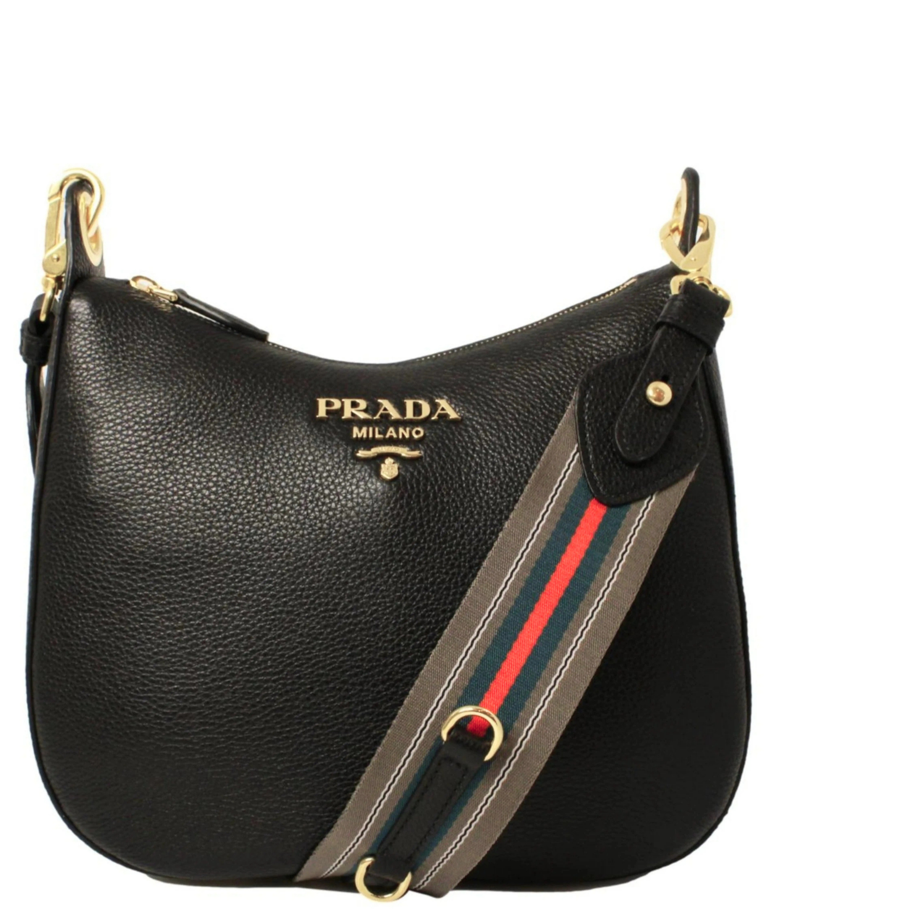 Vitello Phenix Leather Web Stripe Strap Crossbody