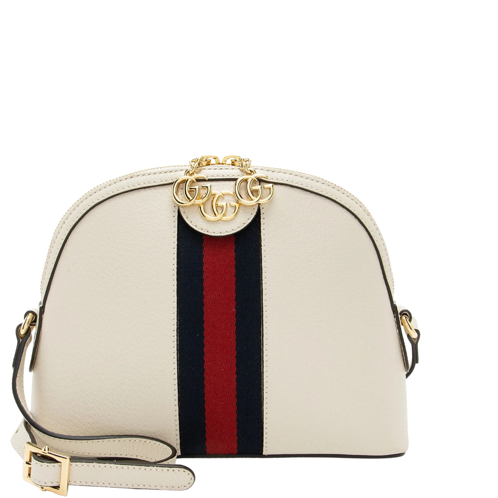 Ophidia Dome Sherry Leather Web Stripe Cream White Crossbody Handbag