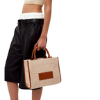 Athena Raffia Leather Trim Small Shopper Tote