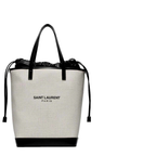 Teddy White Coated Linen Drawstring Bucket Bag