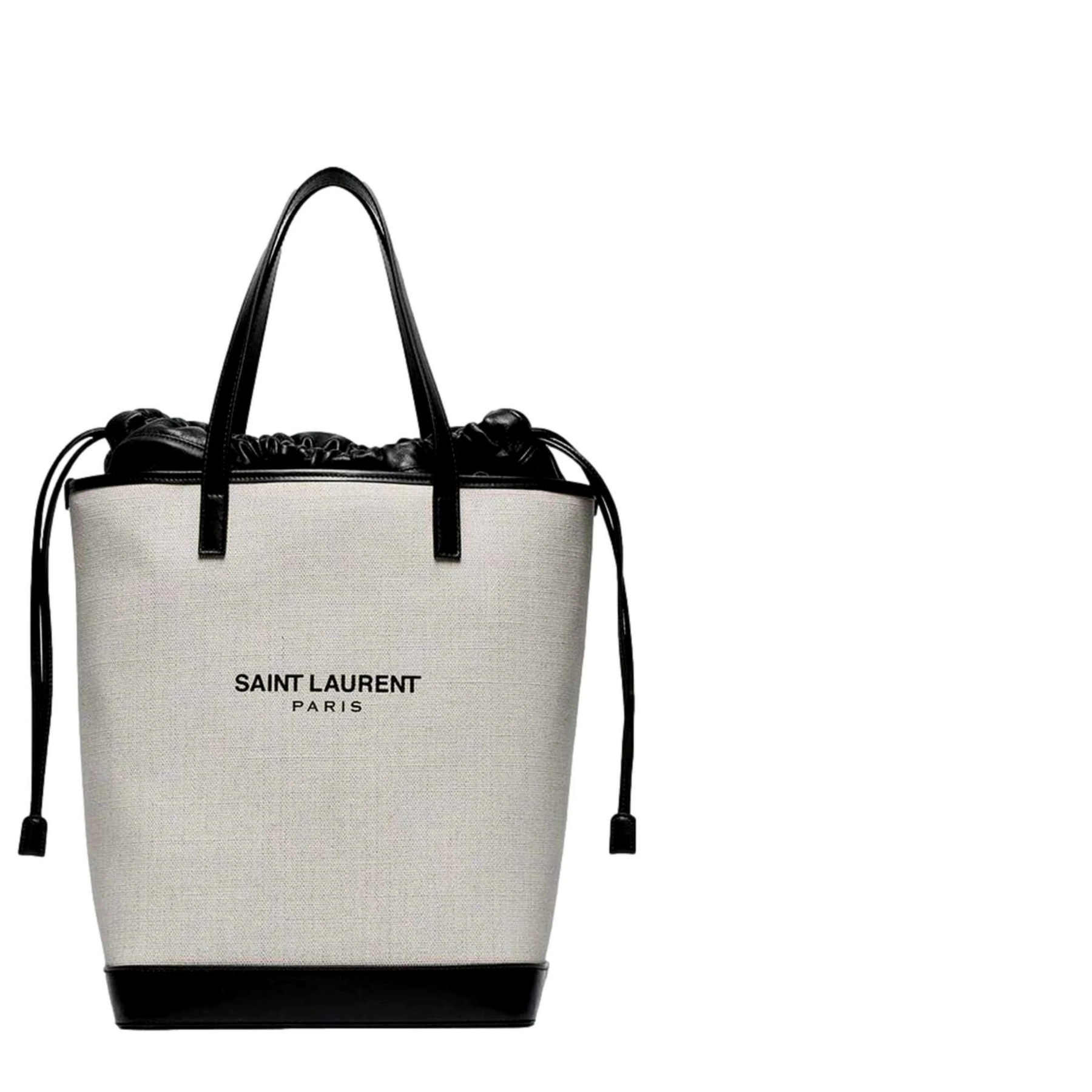 Teddy White Coated Linen Drawstring Bucket Bag