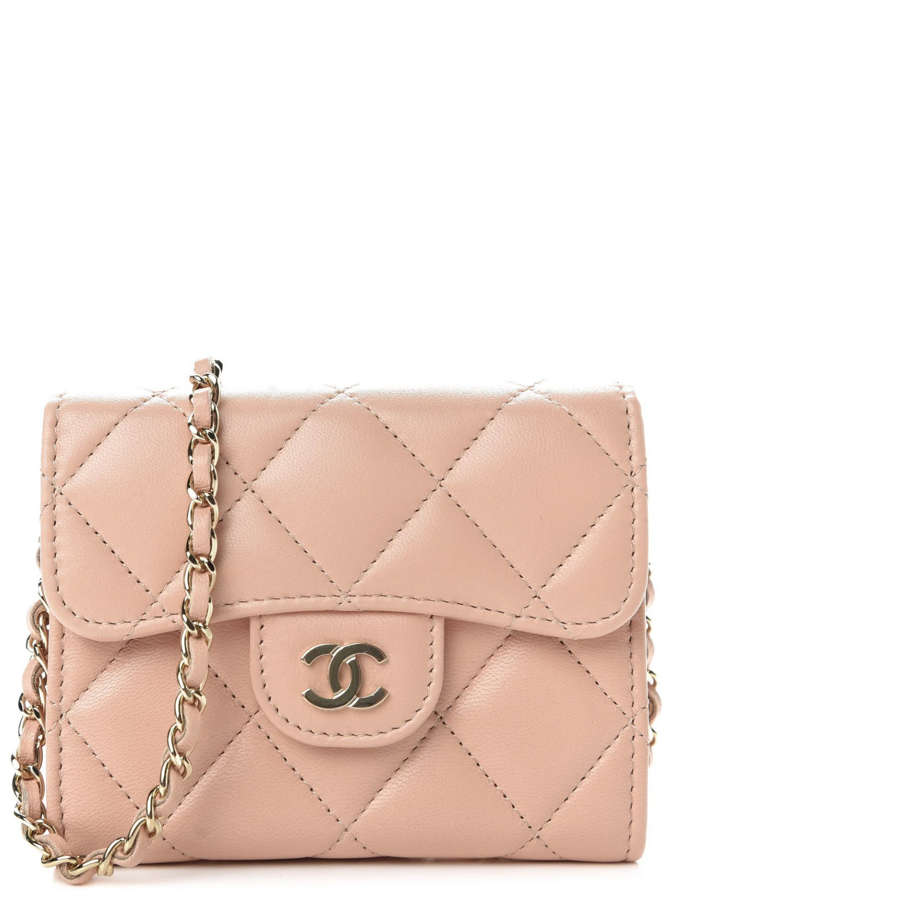 Lambskin Quilted Matelasse Chain Wallet