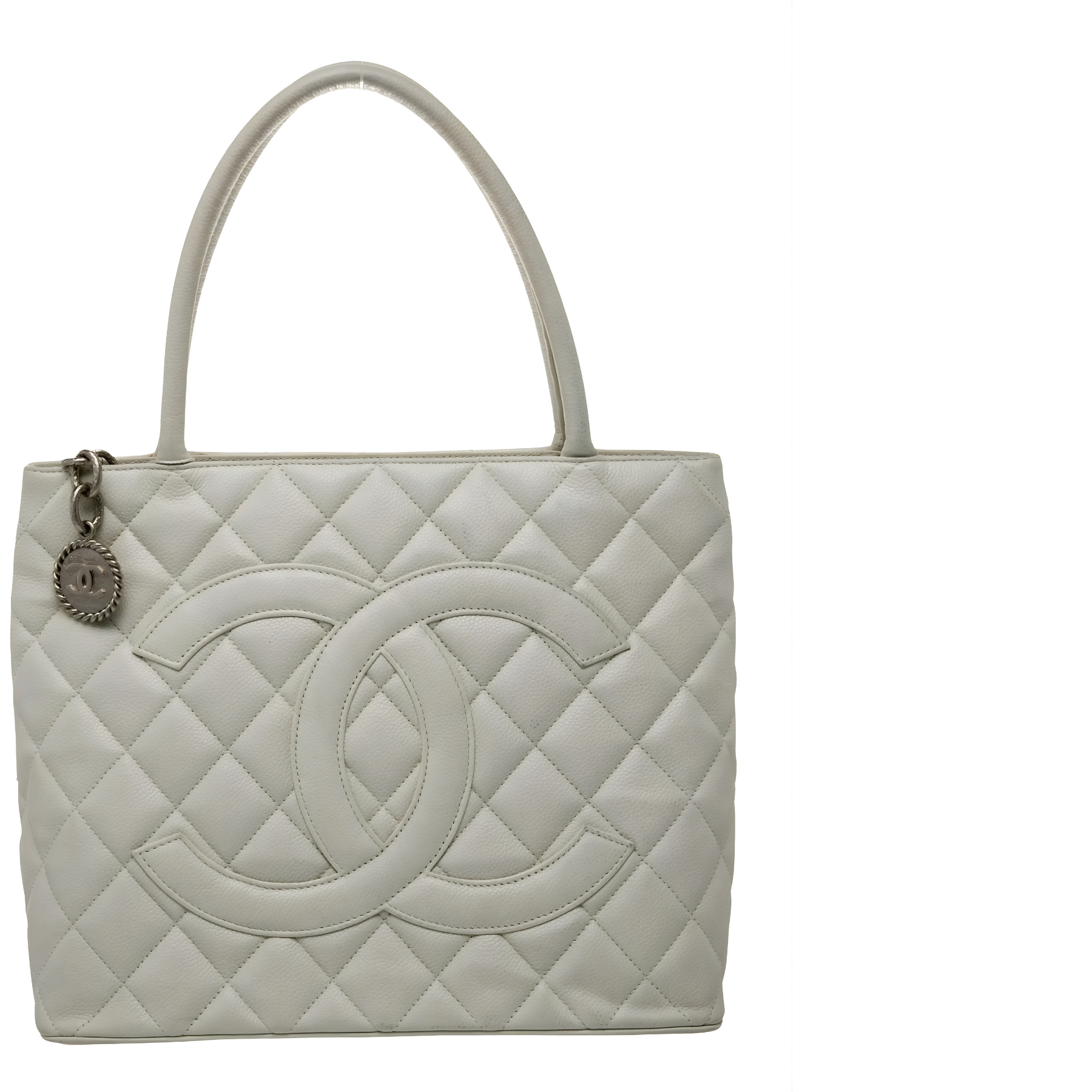 White Caviar Leather Quilted Tote