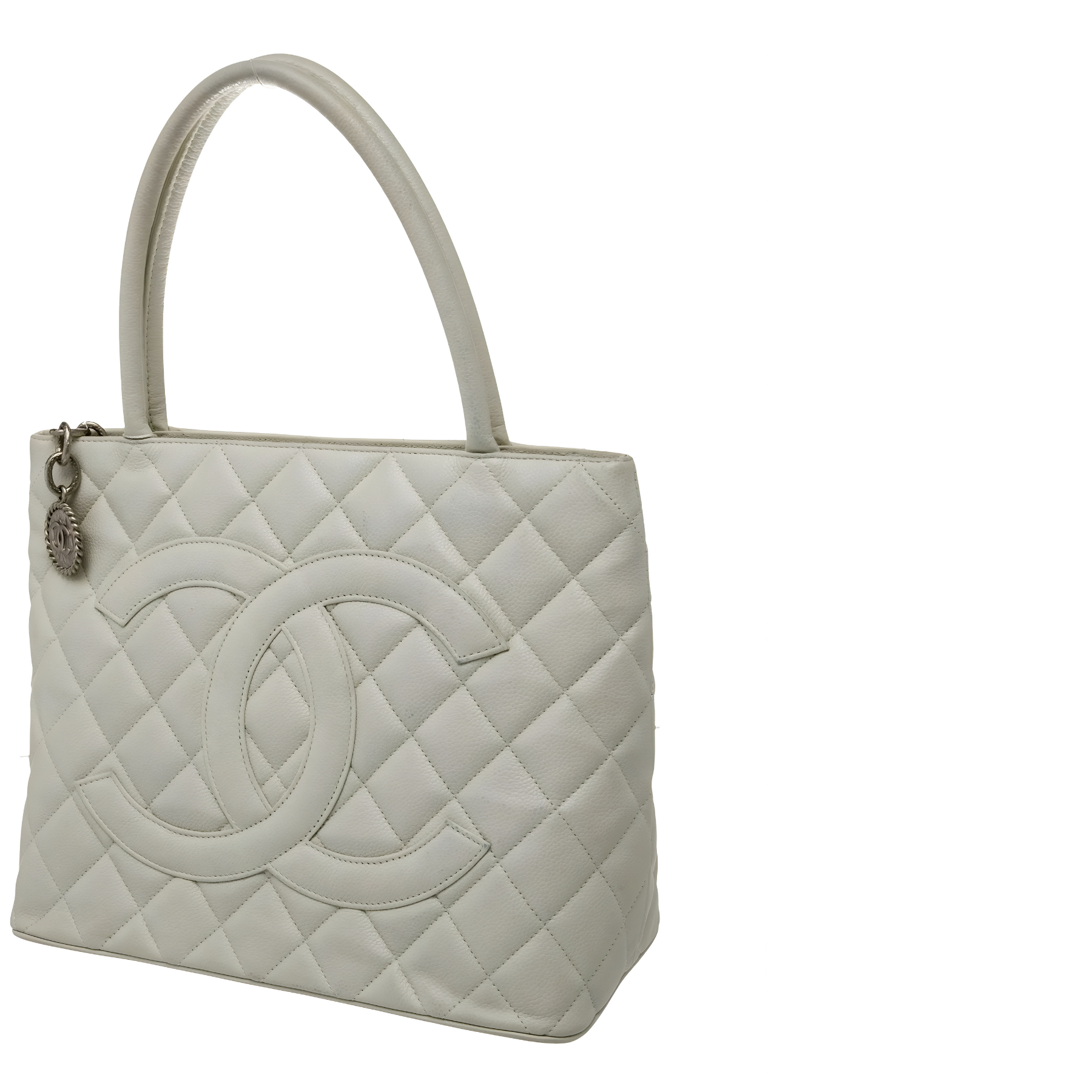 White Caviar Leather Quilted Tote