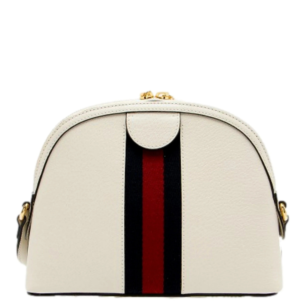 Ophidia Dome Sherry Leather Web Stripe Cream White Crossbody Handbag