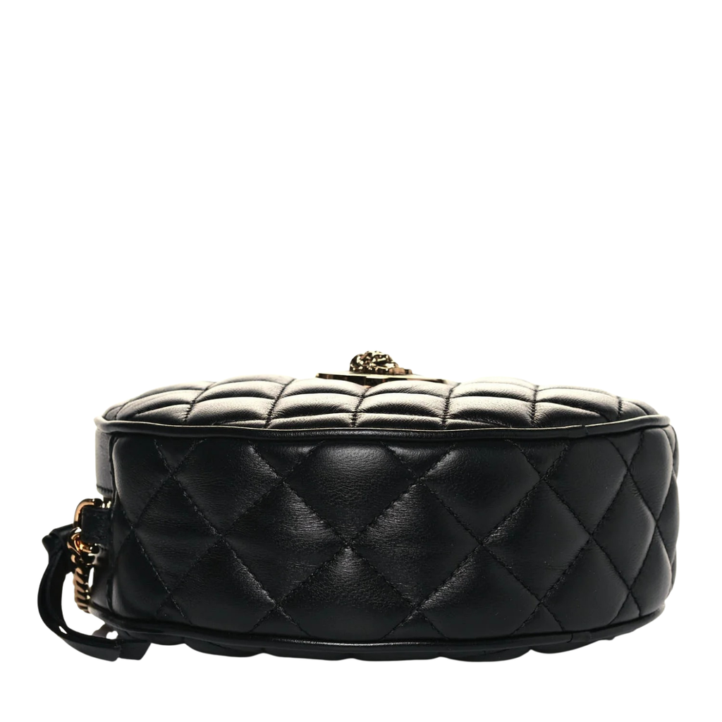 La Medusa Round Quilted Leather Black Shoulder Bag
