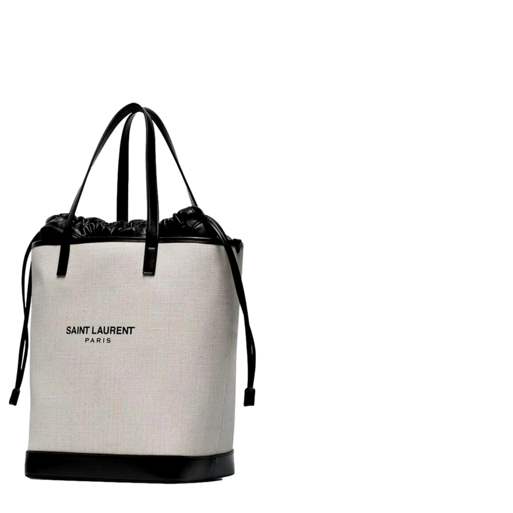 Teddy White Coated Linen Drawstring Bucket Bag