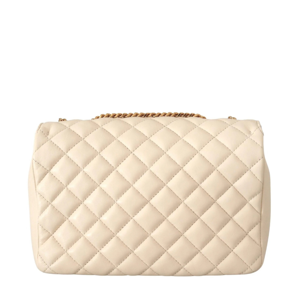 La Medusa Beige Quilted Lamb Leather Large Shoulder Bag