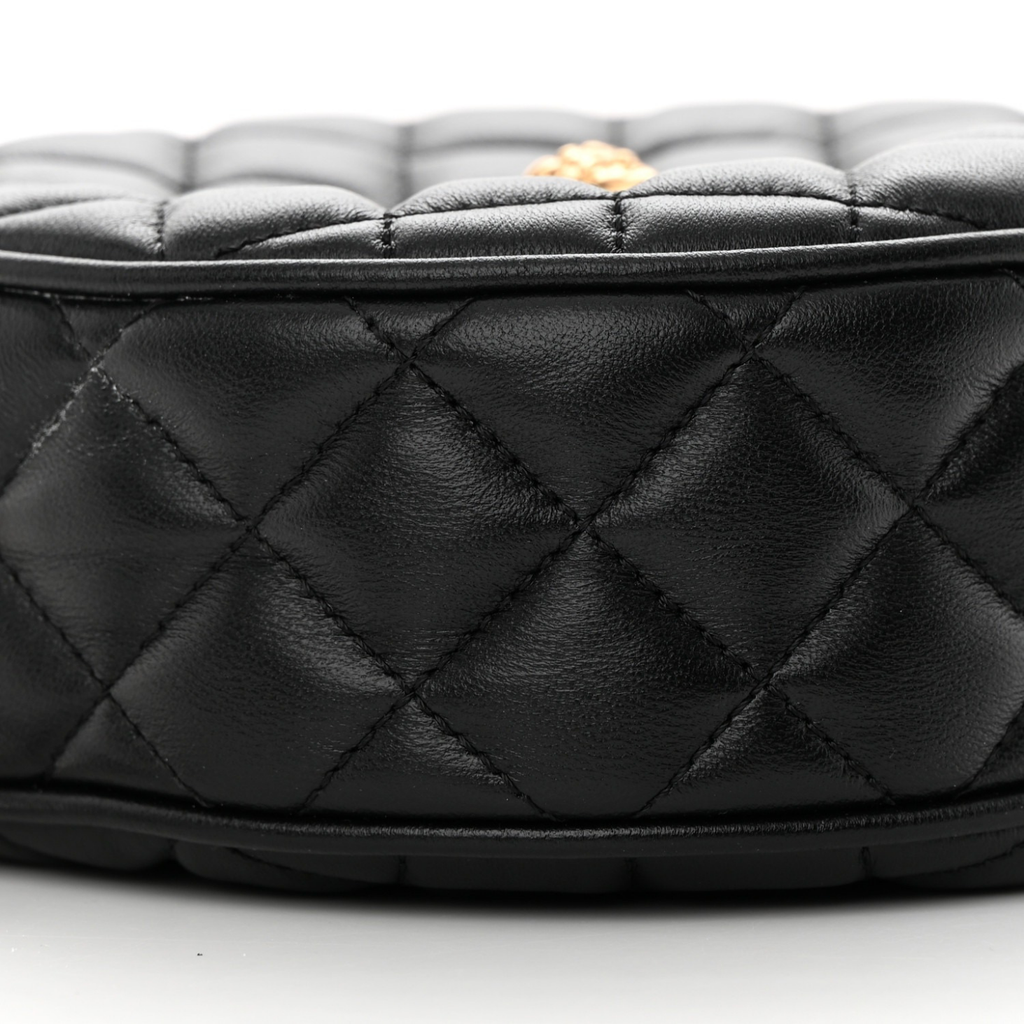 La Medusa Round Quilted Leather Black Shoulder Bag
