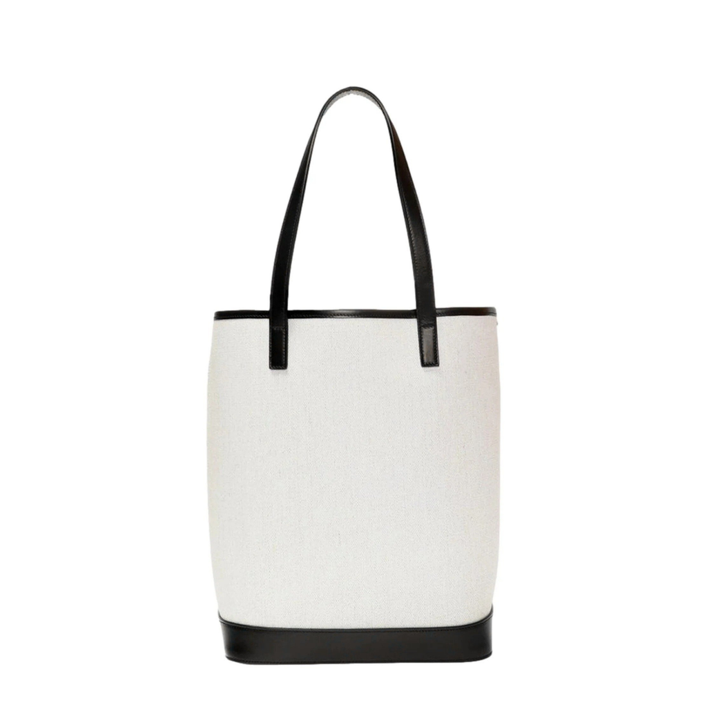 Teddy White Coated Linen Drawstring Bucket Bag