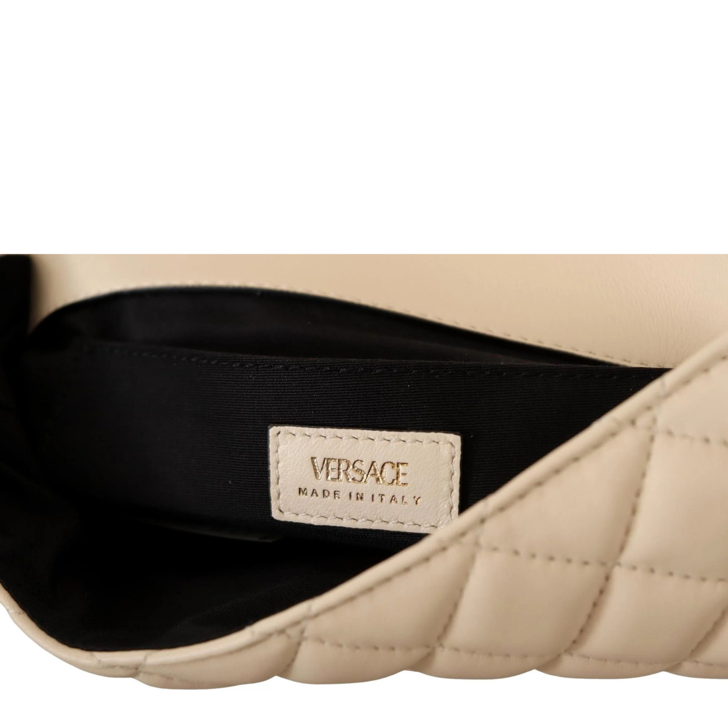 La Medusa Beige Quilted Lamb Leather Large Shoulder Bag