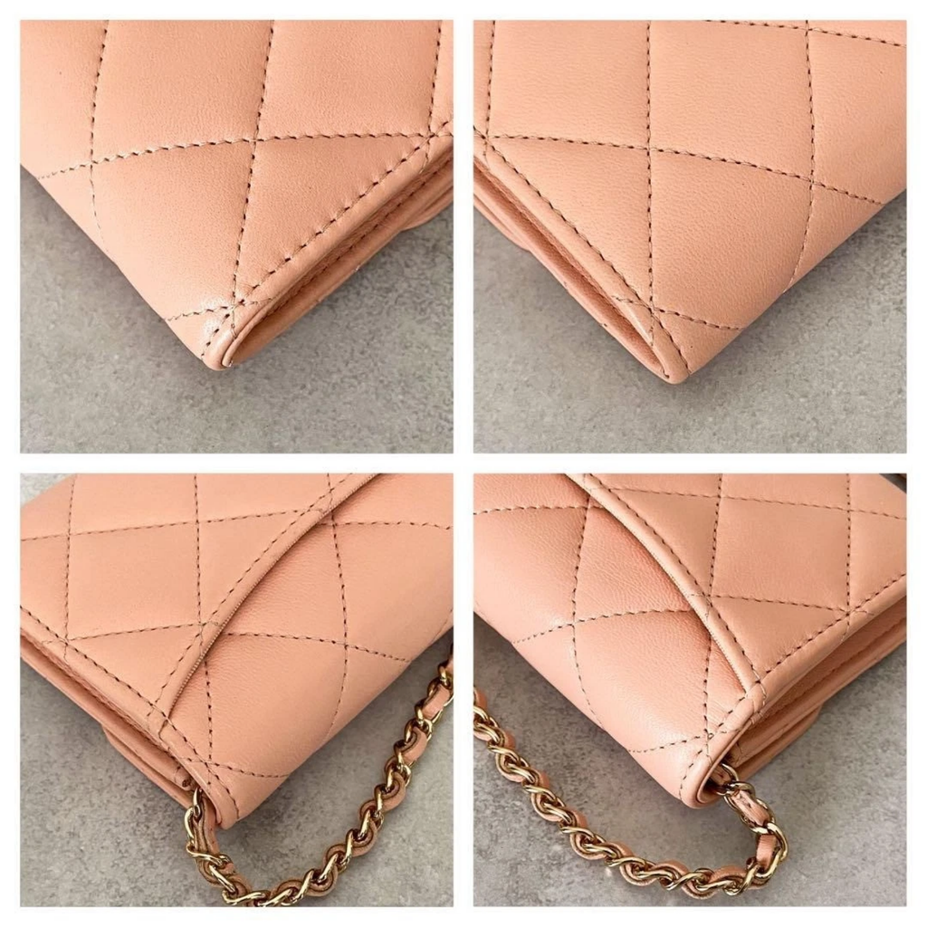 Lambskin Quilted Matelasse Chain Wallet