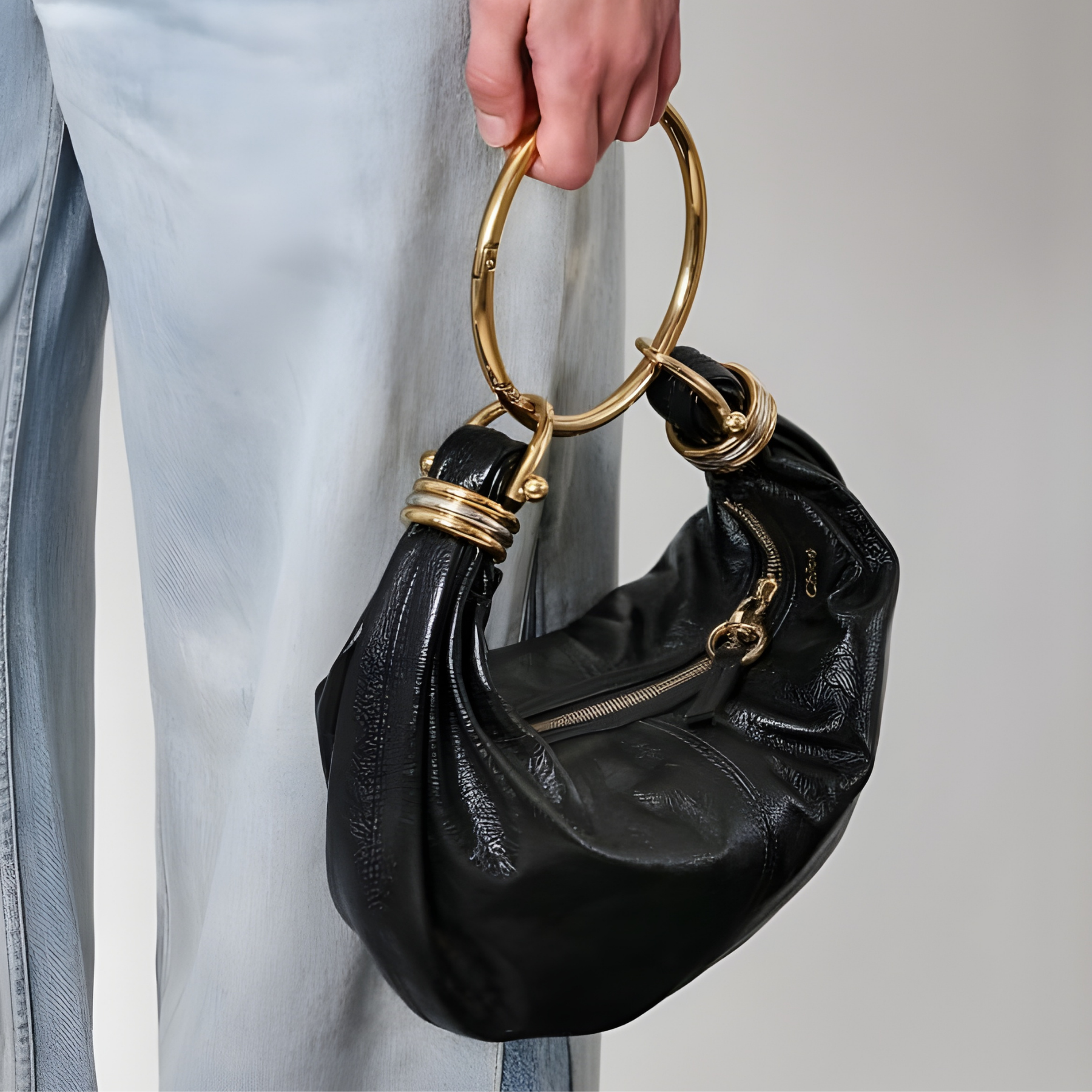 Small Bracelet Grained Calfskin Leather Hobo Bag