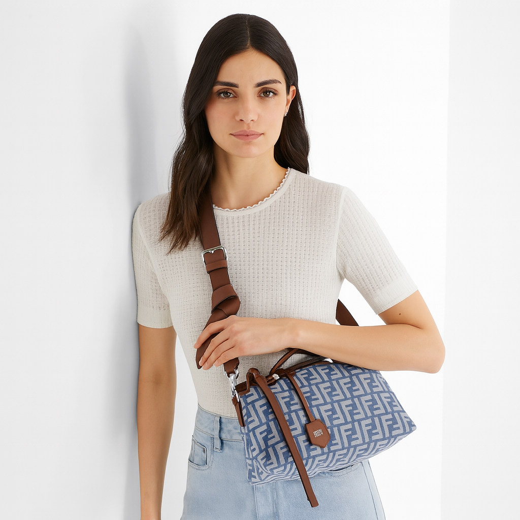 By The Way Soft Medium FF Jacquard Denim Crossbody Bag
