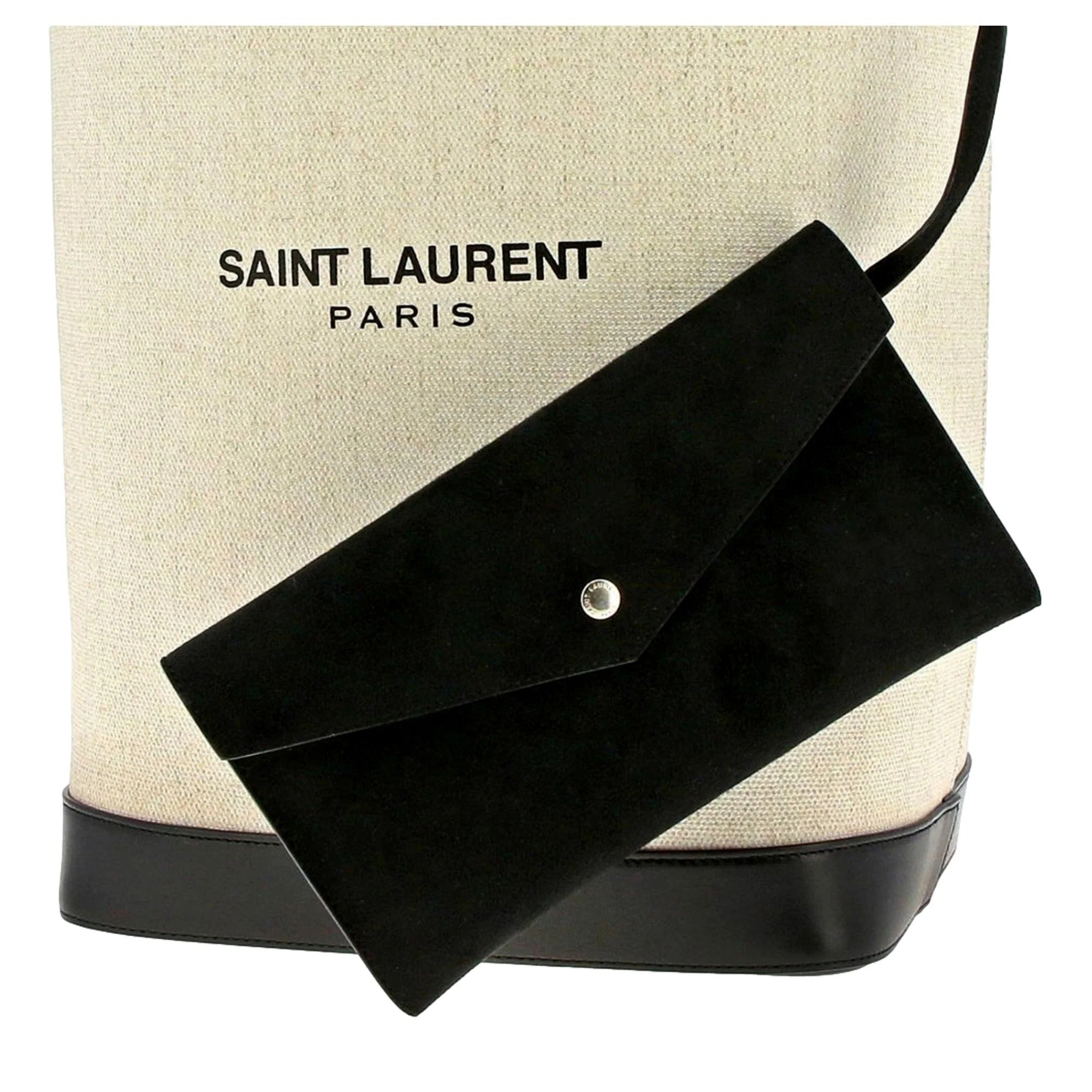 Teddy White Coated Linen Drawstring Bucket Bag