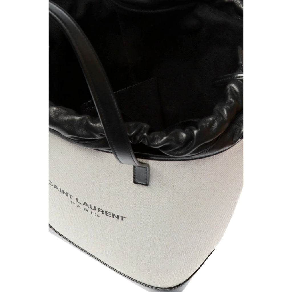 Teddy White Coated Linen Drawstring Bucket Bag