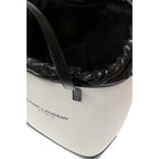 Teddy White Coated Linen Drawstring Bucket Bag