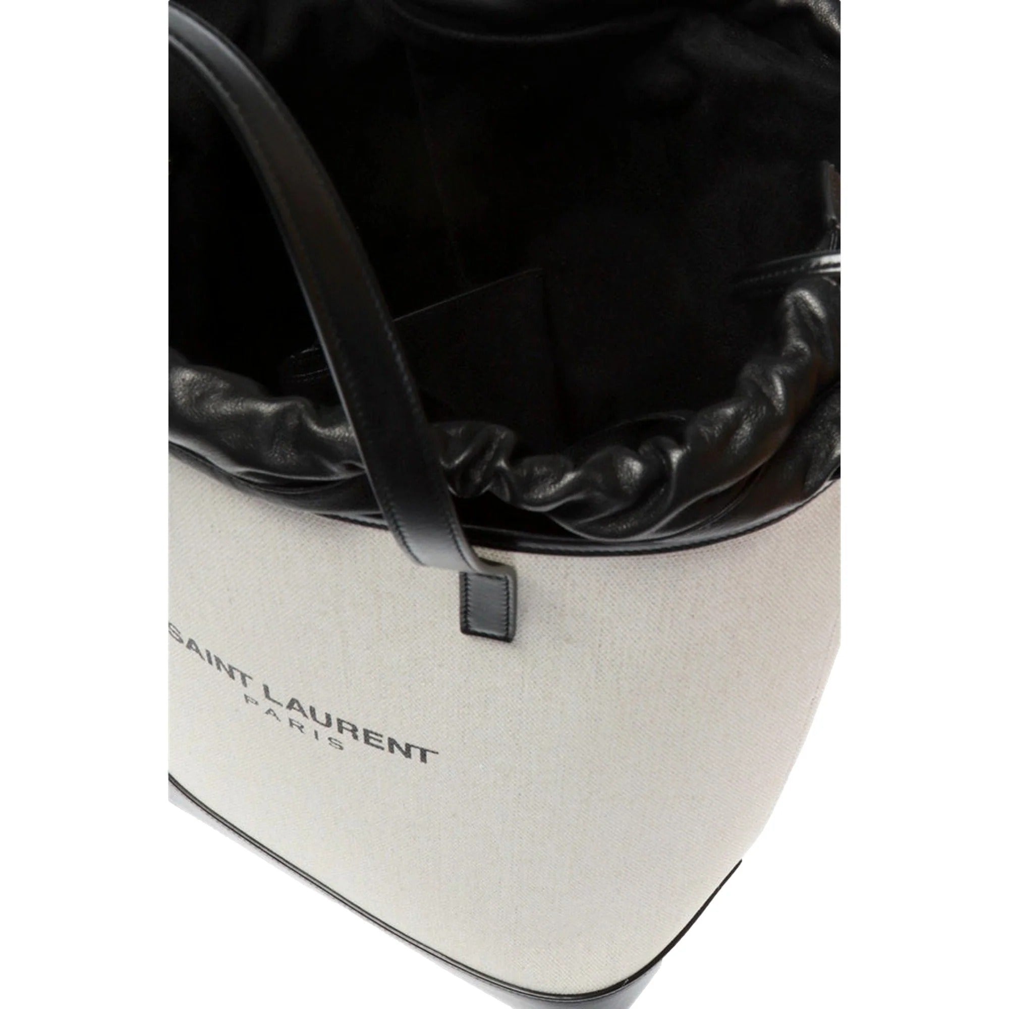 Teddy White Coated Linen Drawstring Bucket Bag